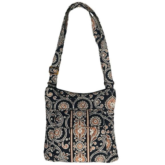 Vera Bradley Crossbody Bag Cafe Latte Retired Print Brown Black Paisley Floral - Picture 3 of 6